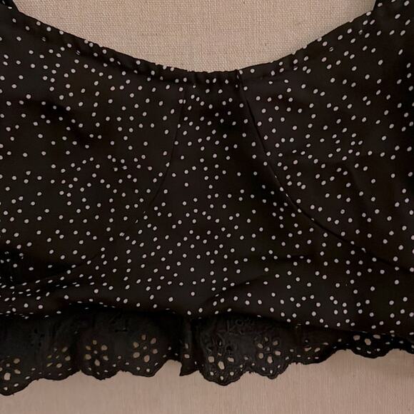 Skylar + Madison black rayon crop top w eyelet ruffles on hem and straps. S - Picture 2 of 7